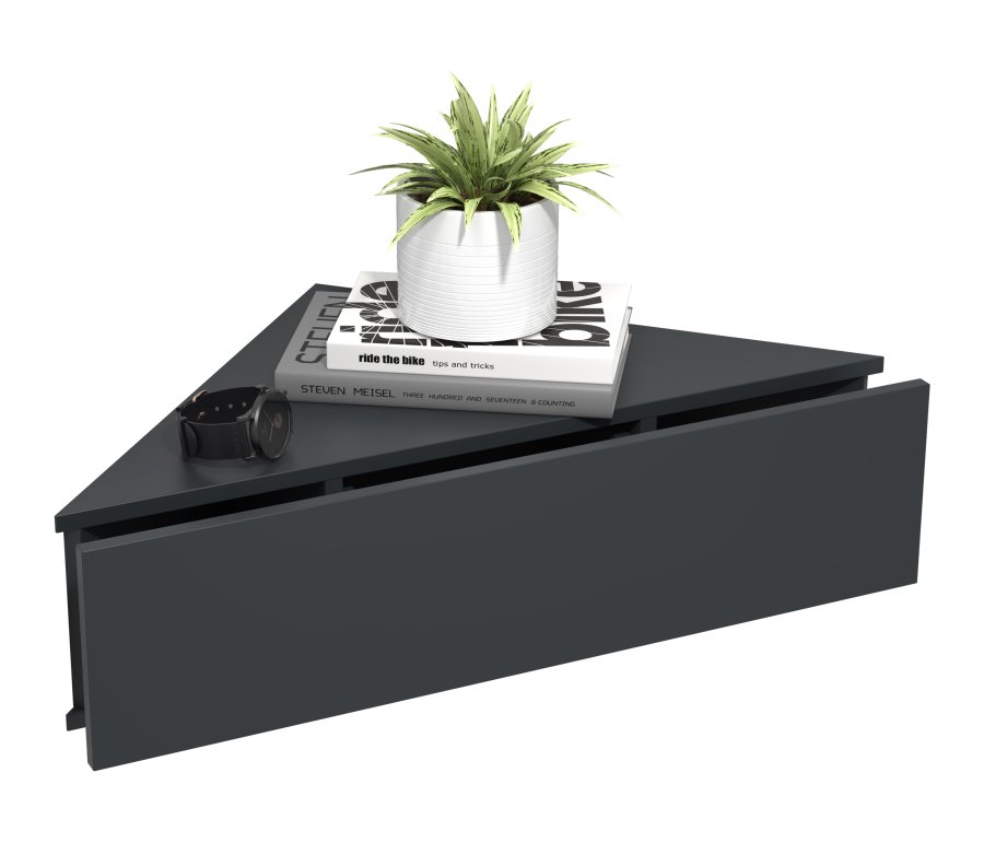 VCM NORDIC Usal S Eckwandregal, m. 1 Schublade - anthrazitgraues Holz (60x42,4)