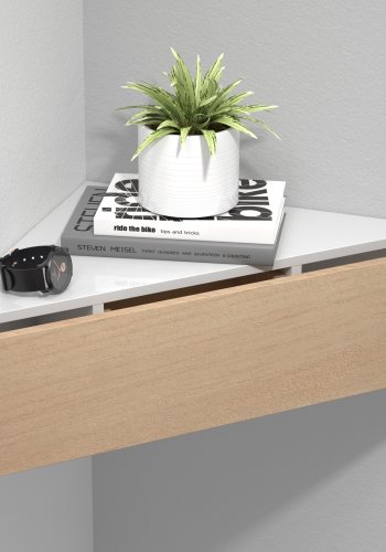 VCM NORDIC Usal S hjrne vegghylle, m. 1 skuff - hvit og naturlig tre (60x42,4)