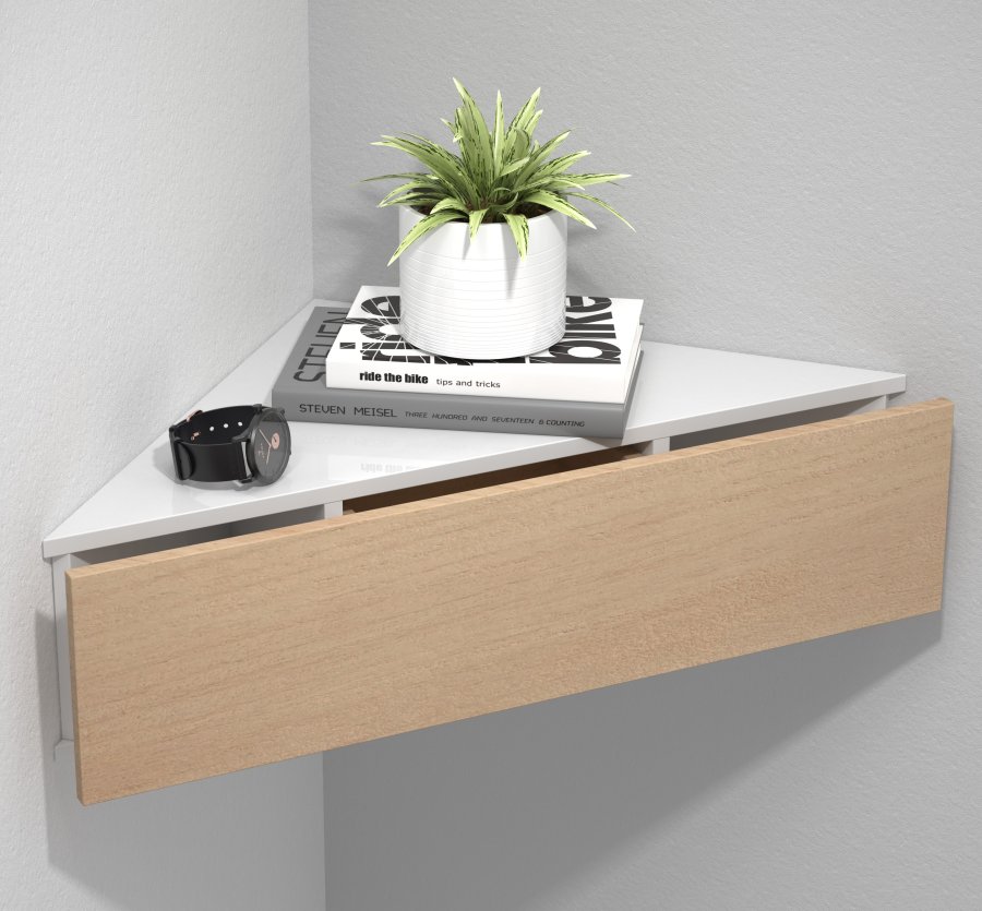 VCM NORDIC Usal S hjrne vegghylle, m. 1 skuff - hvit og naturlig tre (60x42,4)