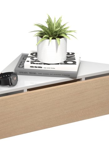 VCM NORDIC Usal S hjrne vegghylle, m. 1 skuff - hvit og naturlig tre (60x42,4)