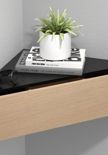 VCM NORDIC Usal S hjrne vegghylle, m. 1 skuff - naturlig og sort tre (60x42,4)