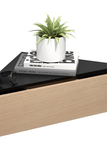 VCM NORDIC Usal S hjrne vegghylle, m. 1 skuff - naturlig og sort tre (60x42,4)