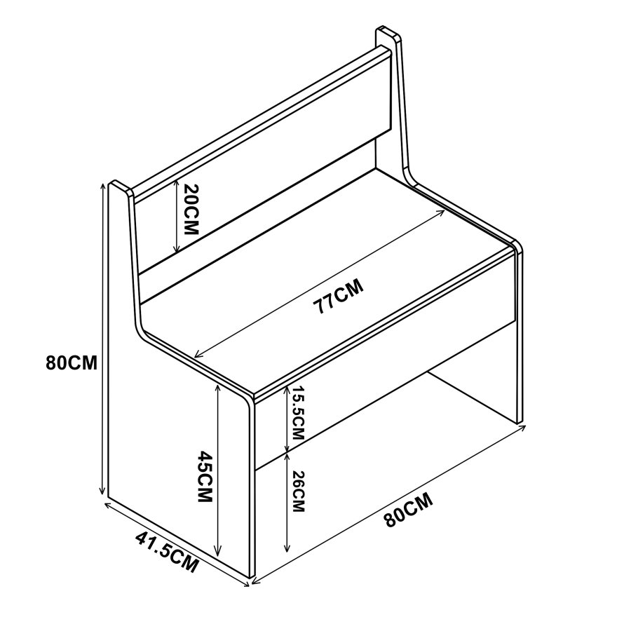 VCM NORDIC Esal 80 Eckbank, mit Rückenlehne und Stauraum - Holz weiß (80x42)