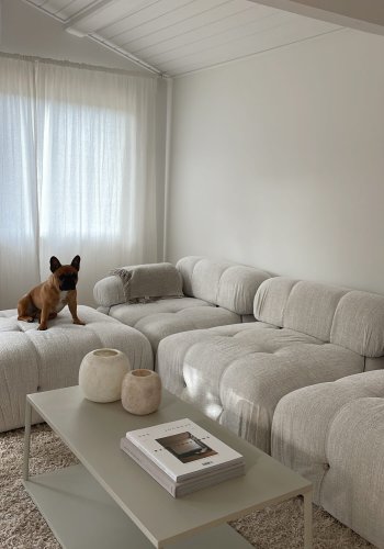 NORDV�RK Bubble L1-O1-1R-PUF hj�rnesofa - creme bouclette polyester og mat sort plast