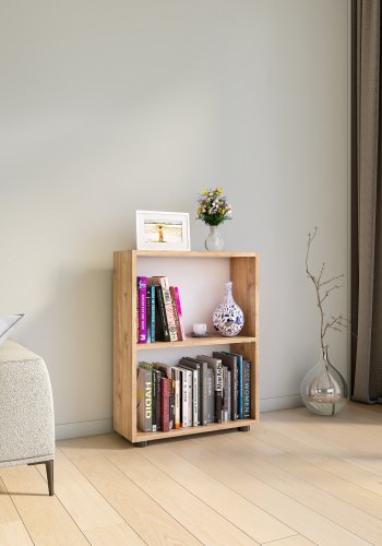 VCM NORDIC Bulas 2-Fach Bücherregal, m. 1 Regalboden - Weiß und Naturholz