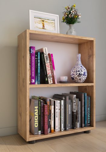 VCM NORDIC Bulas 2-Fach Bücherregal, m. 1 Regalboden - Weiß und Naturholz