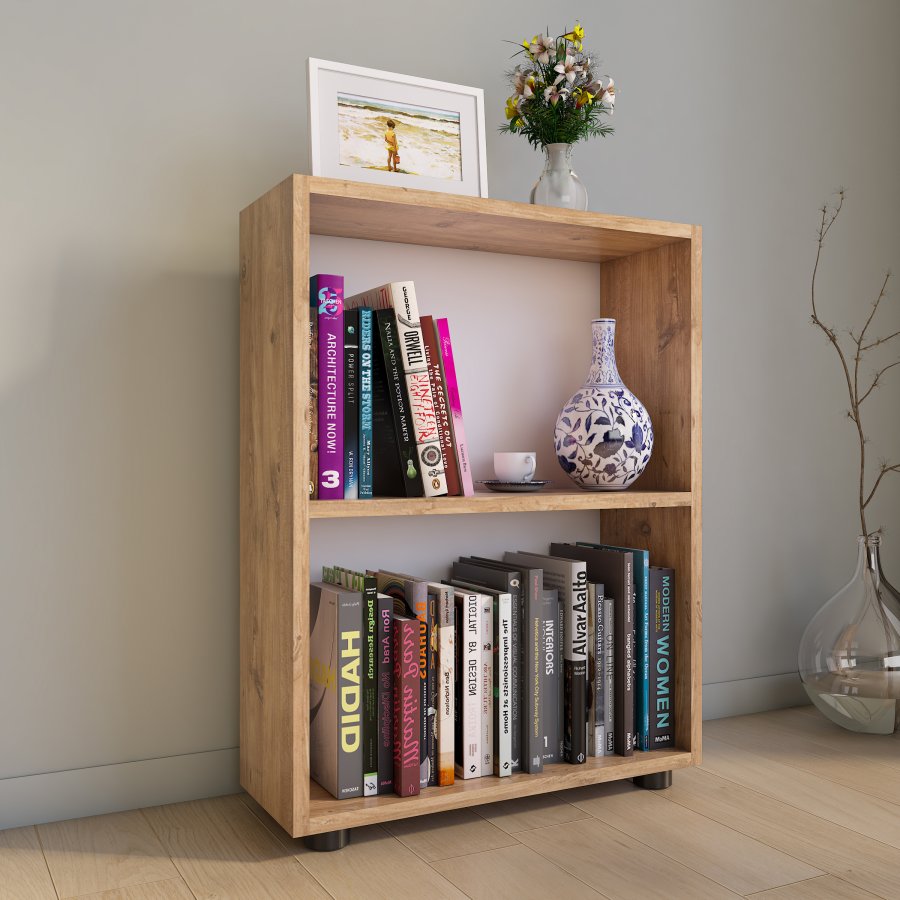 VCM NORDIC Bulas 2-Fach Bücherregal, m. 1 Regalboden - Weiß und Naturholz