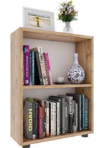 VCM NORDIC Bulas 2-Fach Bücherregal, m. 1 Regalboden - Weiß und Naturholz