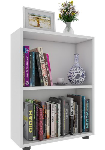 VCM NORDIC Bulas Bücherregal mit 2 Fächern, mit 1 Regalboden – weißes Holz (H: 72 cm x 55 cm x 20 cm)