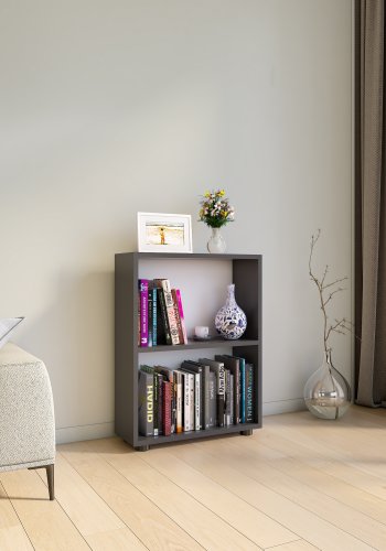 VCM NORDIC Bulas Bücherregal mit 2 Fächern, mit 1 Regalboden – Holz in Weiß und Anthrazitgrau (H: 72 cm x 55 cm x 20 cm)