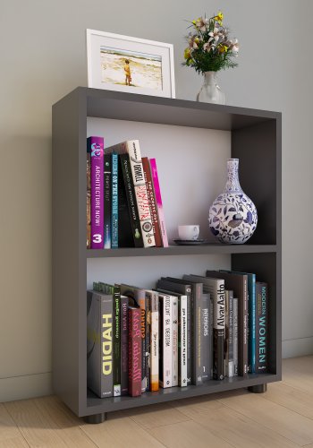 VCM NORDIC Bulas Bücherregal mit 2 Fächern, mit 1 Regalboden – Holz in Weiß und Anthrazitgrau (H: 72 cm x 55 cm x 20 cm)