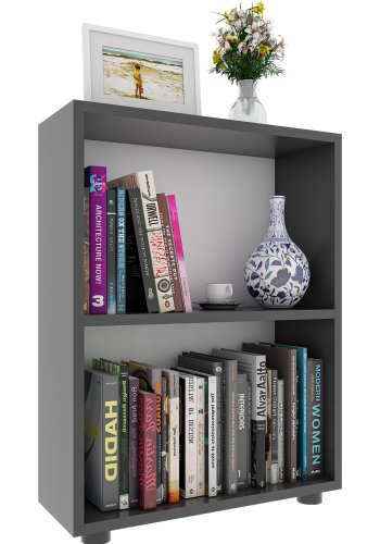 VCM NORDIC Bulas Bücherregal mit 2 Fächern, mit 1 Regalboden – Holz in Weiß und Anthrazitgrau (H: 72 cm x 55 cm x 20 cm)