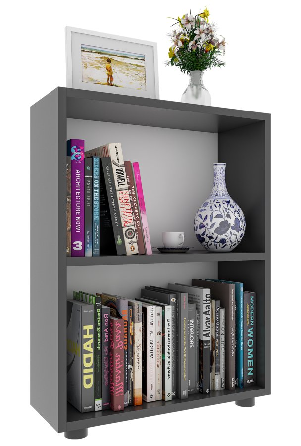 VCM NORDIC Bulas Bücherregal mit 2 Fächern, mit 1 Regalboden – Holz in Weiß und Anthrazitgrau (H: 72 cm x 55 cm x 20 cm)