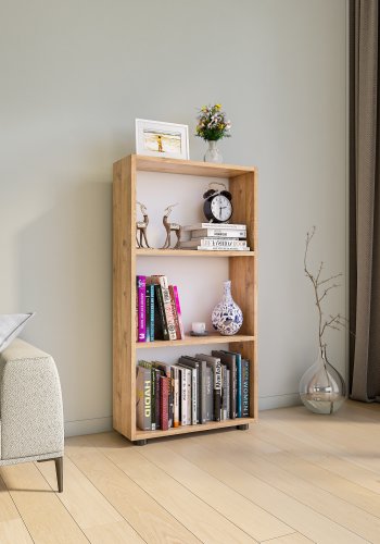 VCM NORDIC Bulas 3-Fächer-Bücherregal mit 2 Regalböden – Weiß und Naturholz (H: 108 cm x 56 cm x 20 cm)