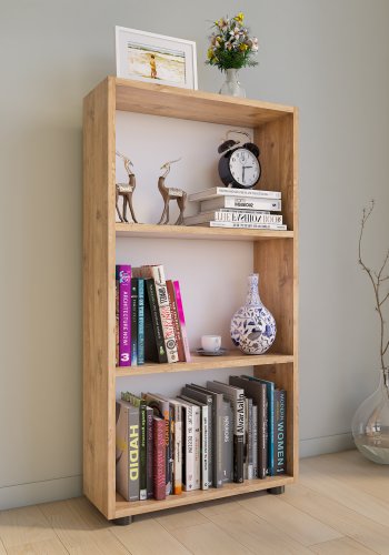 VCM NORDIC Bulas 3-Fächer-Bücherregal mit 2 Regalböden – Weiß und Naturholz (H: 108 cm x 56 cm x 20 cm)