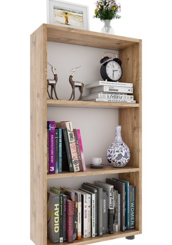 VCM NORDIC Bulas 3-Fächer-Bücherregal mit 2 Regalböden – Weiß und Naturholz (H: 108 cm x 56 cm x 20 cm)