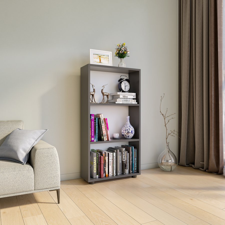  VCM Nordic VCM NORDIC Bulas 3-rums bokhylla, w. 2 hyllplan - vit och antracitgr trä
