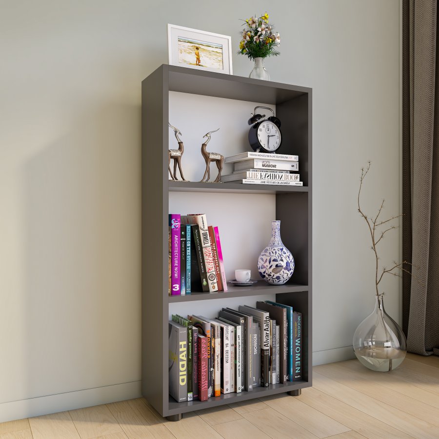  VCM Nordic VCM NORDIC Bulas 3-rums bokhylla, w. 2 hyllplan - vit och antracitgr trä