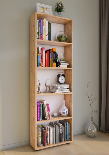 VCM NORDIC Bulas Bücherregal mit 5 Fächern, mit 4 Regalböden – Weiß und Naturholz (H: 169 cm x 56 cm x 20 cm)