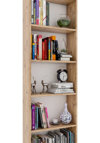 VCM NORDIC Bulas Bücherregal mit 5 Fächern, mit 4 Regalböden – Weiß und Naturholz (H: 169 cm x 56 cm x 20 cm)