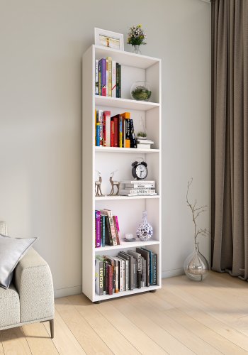 VCM NORDIC Bulas Bcherregal mit 5 Fchern, mit 4 Regalbden  weies Holz (H: 169 cm x 56 cm x 20 cm)