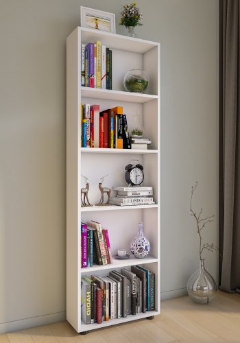 VCM NORDIC Bulas Bcherregal mit 5 Fchern, mit 4 Regalbden  weies Holz (H: 169 cm x 56 cm x 20 cm)