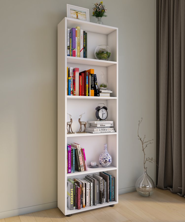 VCM NORDIC Bulas Bcherregal mit 5 Fchern, mit 4 Regalbden  weies Holz (H: 169 cm x 56 cm x 20 cm)