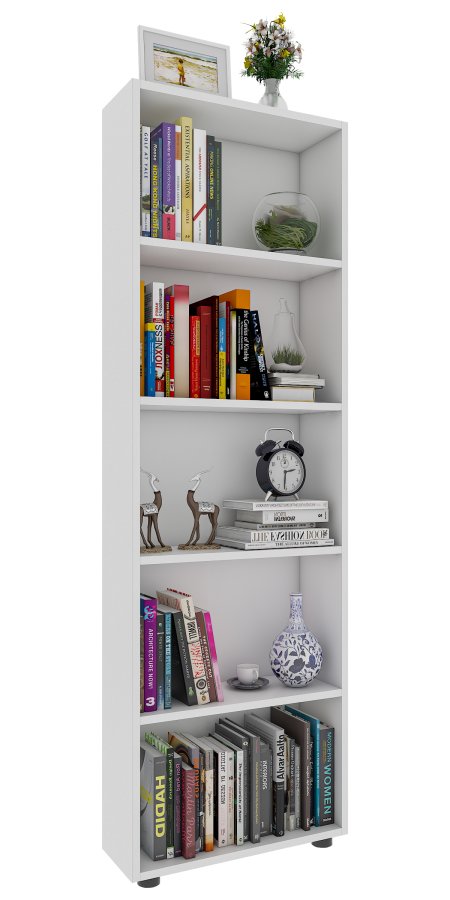 VCM NORDIC Bulas Bcherregal mit 5 Fchern, mit 4 Regalbden  weies Holz (H: 169 cm x 56 cm x 20 cm)