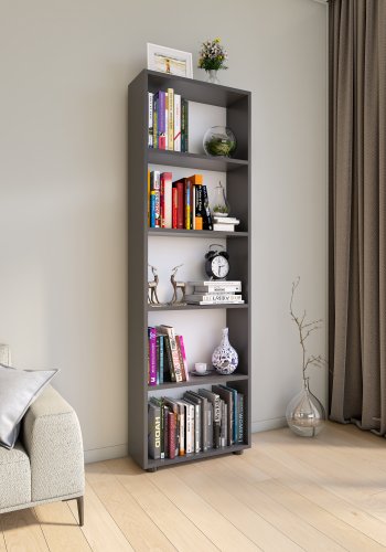 VCM NORDIC Bulas Bücherregal mit 5 Fächern, mit 4 Regalböden – Holz in Weiß und Anthrazitgrau (H: 169 cm x 56 cm x 20 cm)