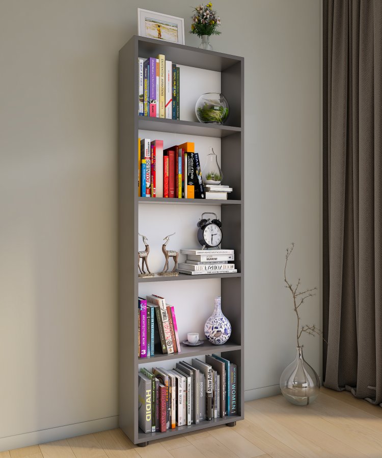 VCM NORDIC Bulas Bücherregal mit 5 Fächern, mit 4 Regalböden – Holz in Weiß und Anthrazitgrau (H: 169 cm x 56 cm x 20 cm)