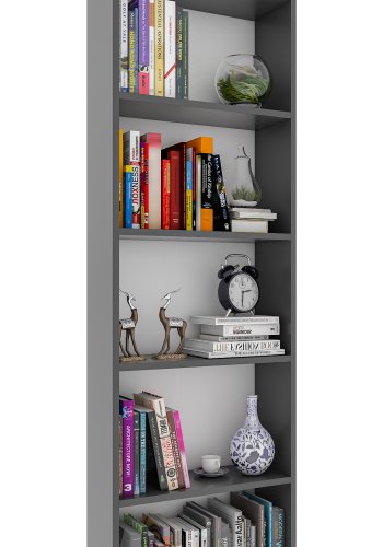 VCM NORDIC Bulas Bücherregal mit 5 Fächern, mit 4 Regalböden – Holz in Weiß und Anthrazitgrau (H: 169 cm x 56 cm x 20 cm)