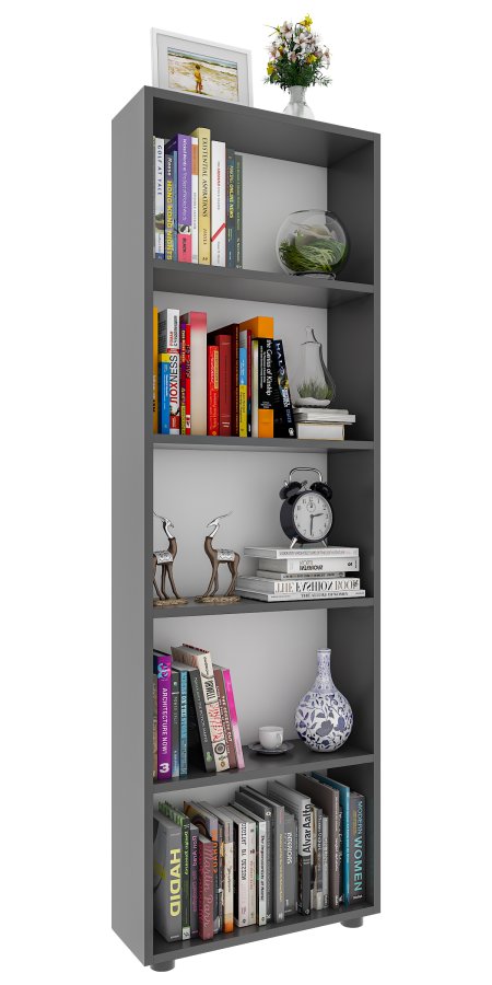 VCM NORDIC Bulas Bücherregal mit 5 Fächern, mit 4 Regalböden – Holz in Weiß und Anthrazitgrau (H: 169 cm x 56 cm x 20 cm)