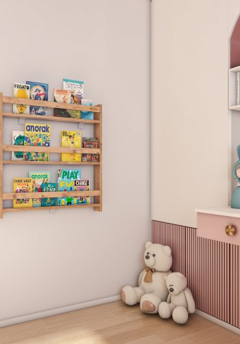 VCM NORDIC Kidos Wandregal für Kinder, mit 3 offenen Fächern – Naturholz