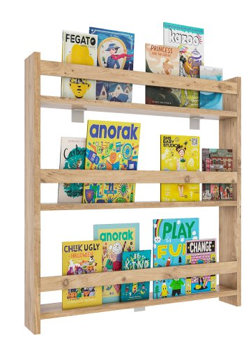 VCM NORDIC Kidos Wandregal für Kinder, mit 3 offenen Fächern – Naturholz