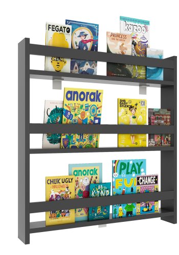 VCM NORDIC Kidos Wandregal für Kinder, mit 3 offenen Fächern – anthrazitgraues Holz