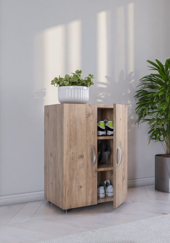 VCM NORDIC Ulas 3-roms skoskap, m. 2 drer, 2 hyller - naturlig tre