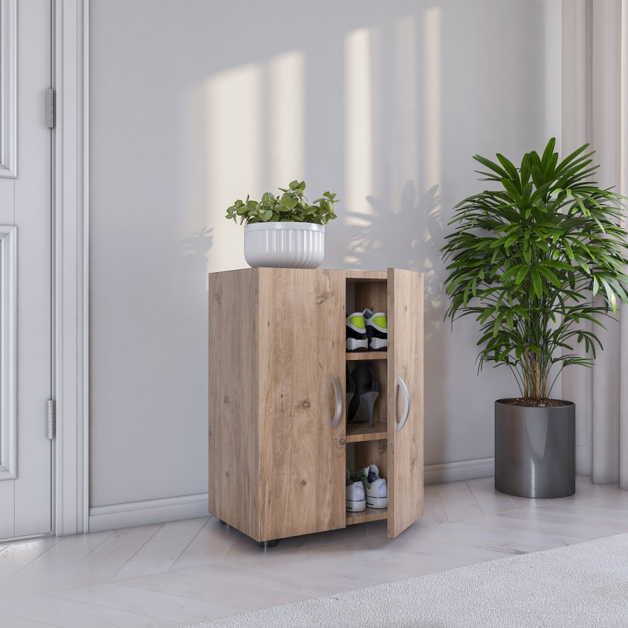 VCM NORDIC Ulas 3-roms skoskap, m. 2 drer, 2 hyller - naturlig tre