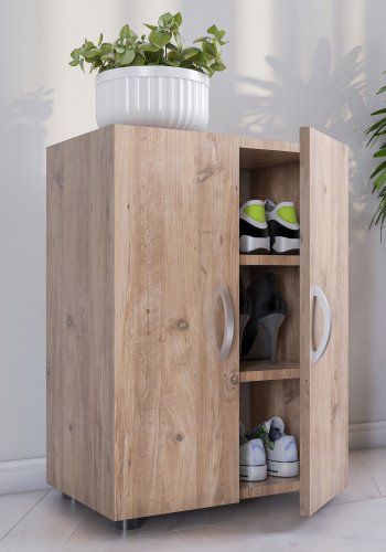 VCM NORDIC Ulas 3-roms skoskap, m. 2 drer, 2 hyller - naturlig tre