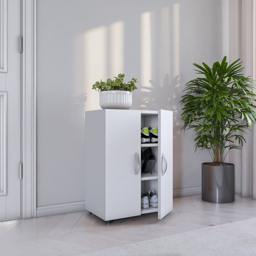 VCM NORDIC Ulas 3-roms skoskap, m. 2 drer, 2 hyller - hvitt tre