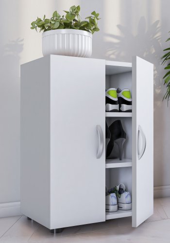 VCM NORDIC Ulas 3-roms skoskap, m. 2 drer, 2 hyller - hvitt tre