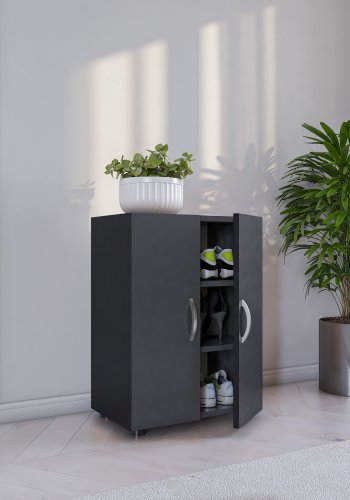 VCM NORDIC Ulas 3-Fach Schuhschrank, m. 2 Türen, 2 Einlegeböden - Holz anthrazitgrau