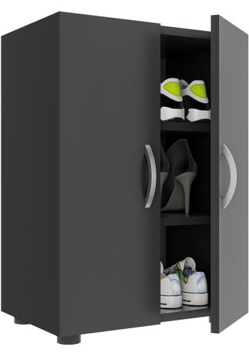 VCM NORDIC Ulas 3-Fach Schuhschrank, m. 2 Türen, 2 Einlegeböden - Holz anthrazitgrau
