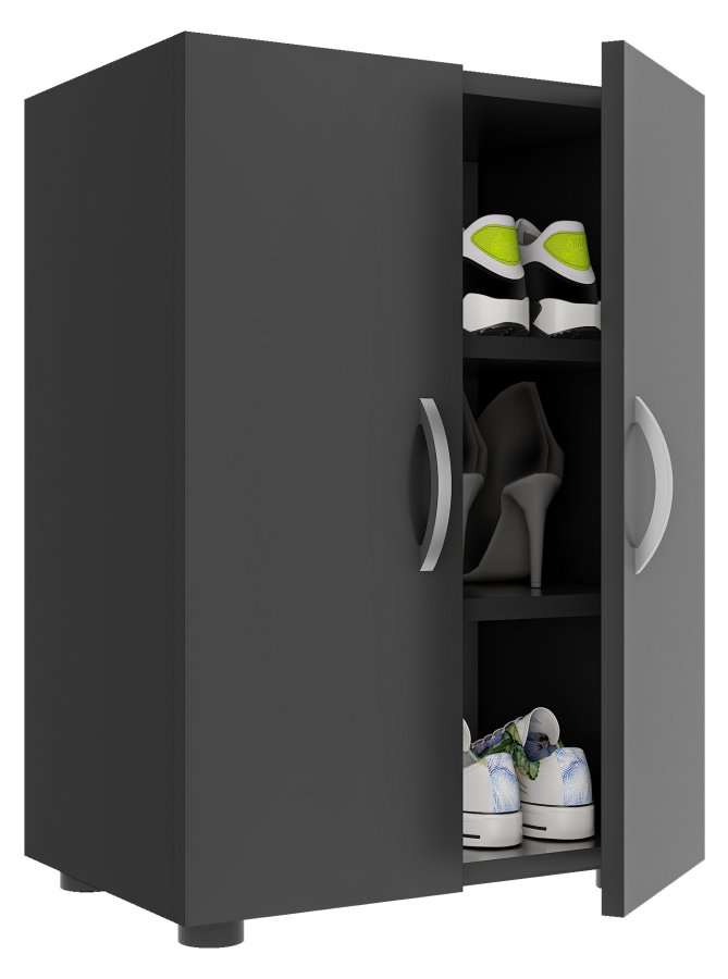 VCM NORDIC Ulas 3-Fach Schuhschrank, m. 2 Türen, 2 Einlegeböden - Holz anthrazitgrau