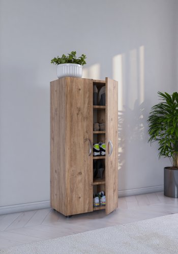 VCM NORDIC Ulas 5-Fach Schuhschrank, m. 2 Türen, 4 Einlegeböden - Naturholz