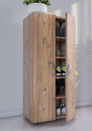 VCM NORDIC Ulas 5-Fach Schuhschrank, m. 2 Türen, 4 Einlegeböden - Naturholz