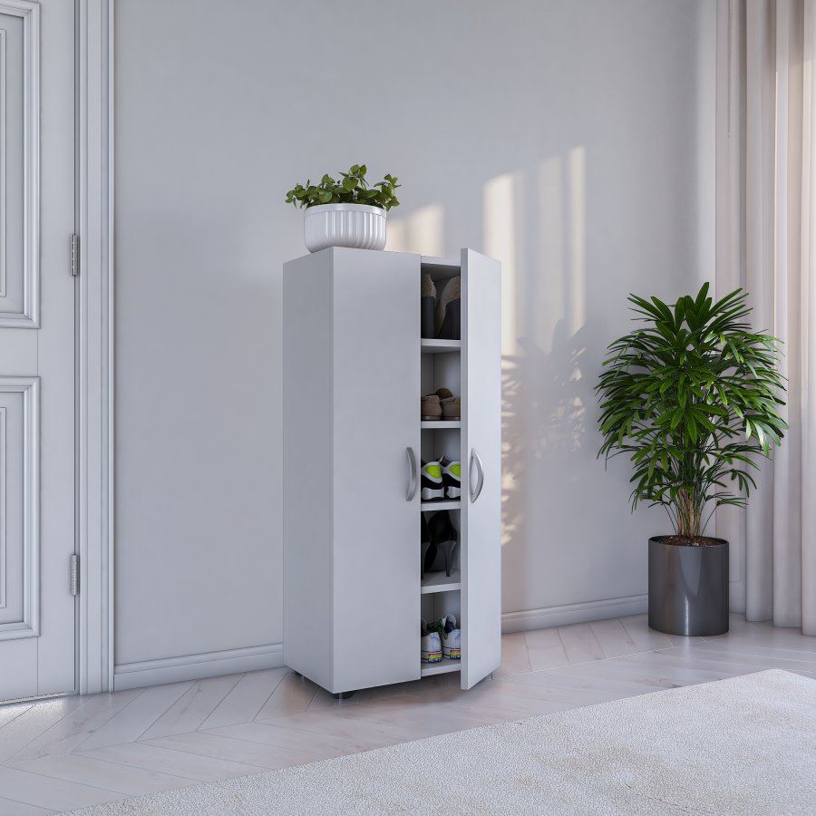 VCM NORDIC Ulas 5-roms skoskap, m. 2 drer, 4 hyller - hvitt tre