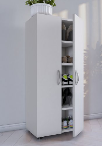 VCM NORDIC Ulas 5-roms skoskap, m. 2 drer, 4 hyller - hvitt tre