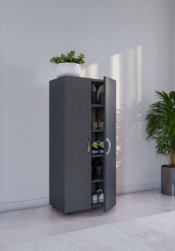 VCM NORDIC Ulas 8-roms skoskap, m. 2 drer, 4 hyller - antrasittgrtt tre