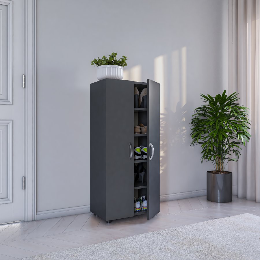 VCM NORDIC Ulas 8-roms skoskap, m. 2 drer, 4 hyller - antrasittgrtt tre