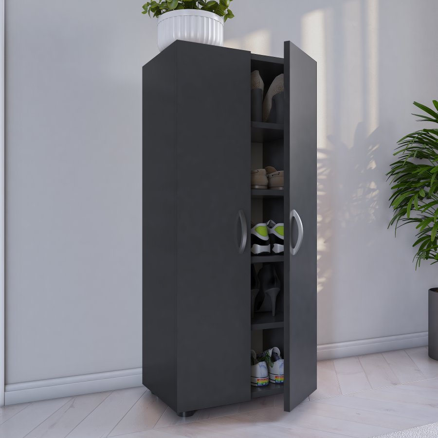 VCM NORDIC Ulas 8-roms skoskap, m. 2 drer, 4 hyller - antrasittgrtt tre